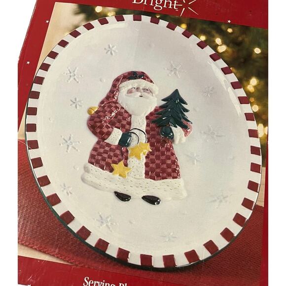 Make The Season Bright Santa Claus 15” Oval SERVING PLATTER Christmas Plate Box! - Picture 4 of 5